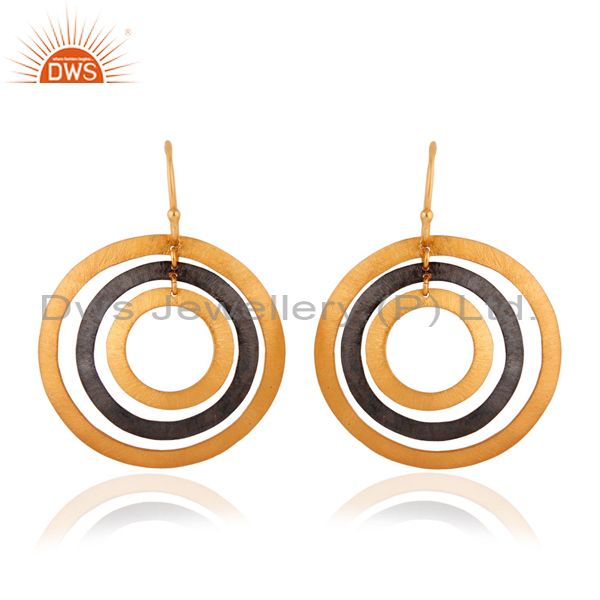 24K Gold Plated Sterling Silver Textured Multiple Circle Earrings Plain Jewelry