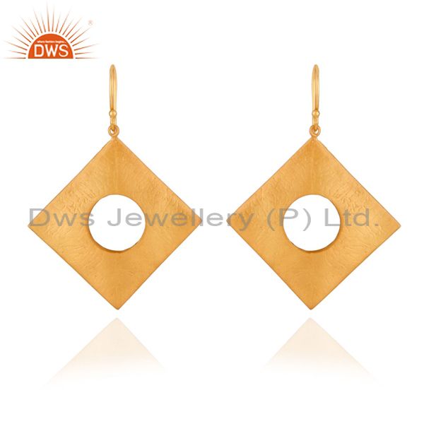 Solid 925 Sterling SIlver Textured Mette Finish With Gold Plated Hook Earrings