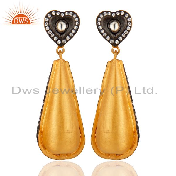925 Sterling Silver or Gold Plated Brushed Drop Dangle Earrings With CZ Accent