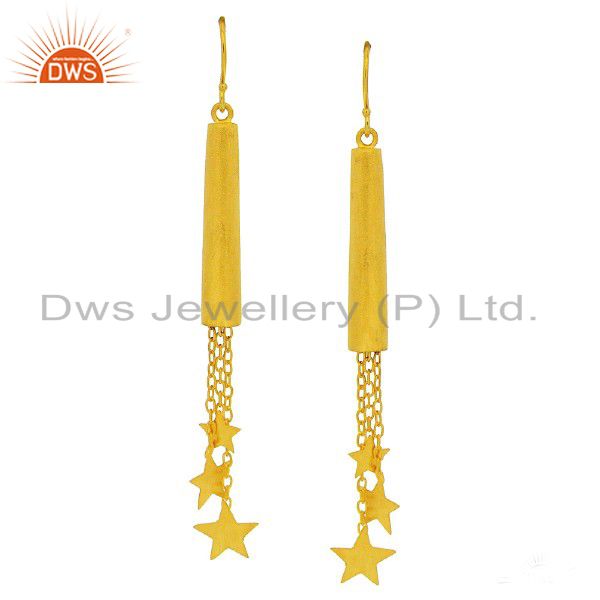 18K Yellow Gold Plated Sterling Silver Star Charm Chain Dangle Earrings