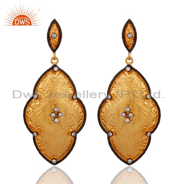 Gold Plated White Cubic Zirconia CZ 925 Sterling Silver Designer Dangle Earrings