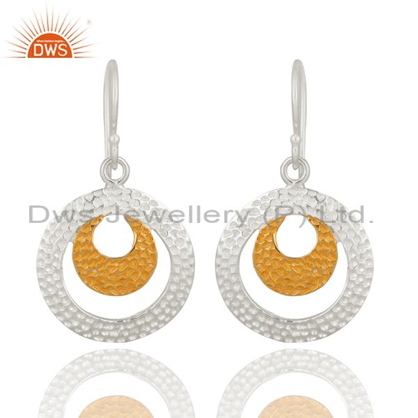 Sterling Silver 925 Solid Hand Hammered Round Circle Dangle Earrings For Women