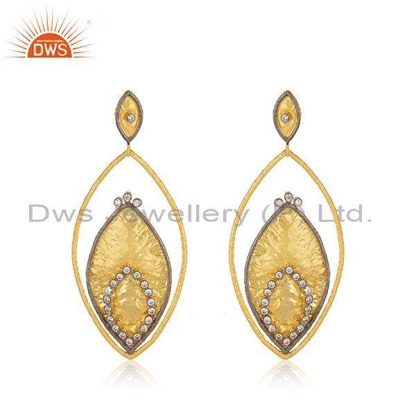 24K Yellow Gold Plated Brass Cubic Zirconia Womens Fashion Dangle Earrings