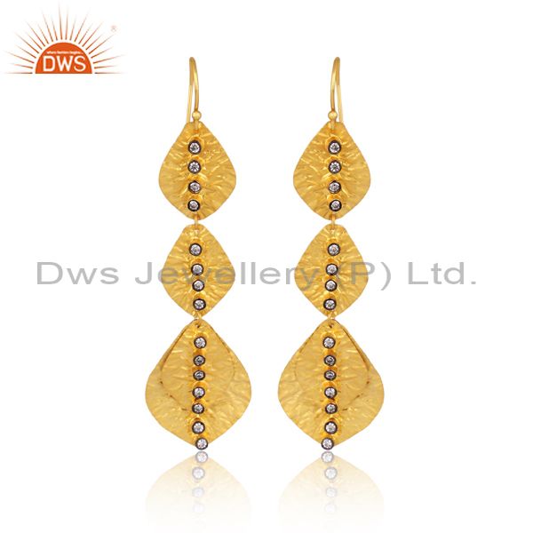 Designer Cubic Zirconia CZ Earrings Handmade Sterling Silver Gold Plated Jewelry