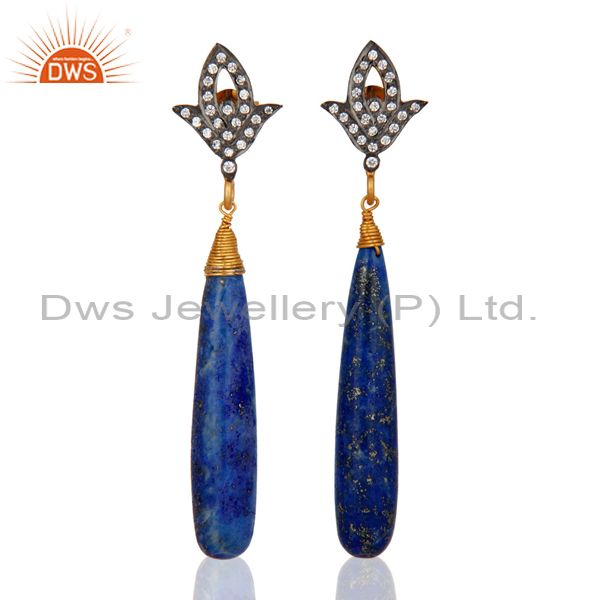 Handmade Natural Lapis Lazuli 925 Sterling Silver Gold Plated Earrings