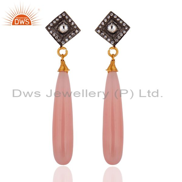 Chalcedony Rose & Quartz Crystal Earrings 18k Gold Over Sterling Silver Jewelry