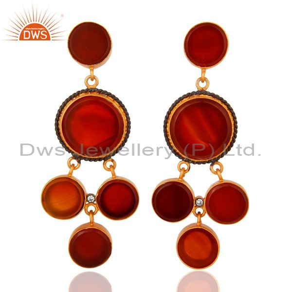 Handcrafted Gold Plated 925 Sterling Silver Red Onyx Gemstone Designer Earring