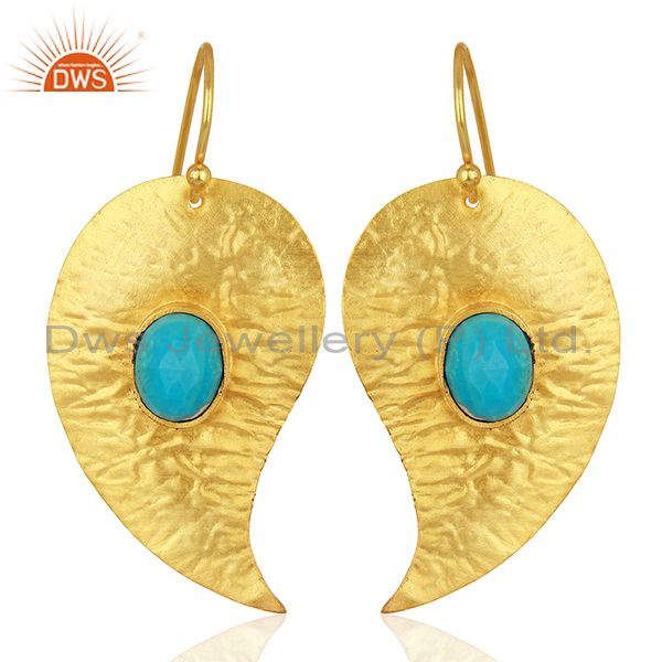 Textured Gold Plated Silver Turquoise Gemstone Earrings Manufacturer