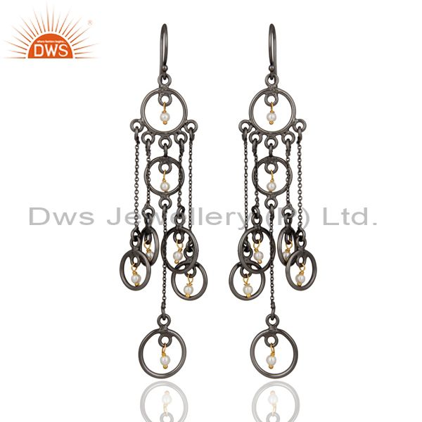 Natural Pearl Chandelier Earring Sterling Silver Rhodium Plated Fashion Jewelry
