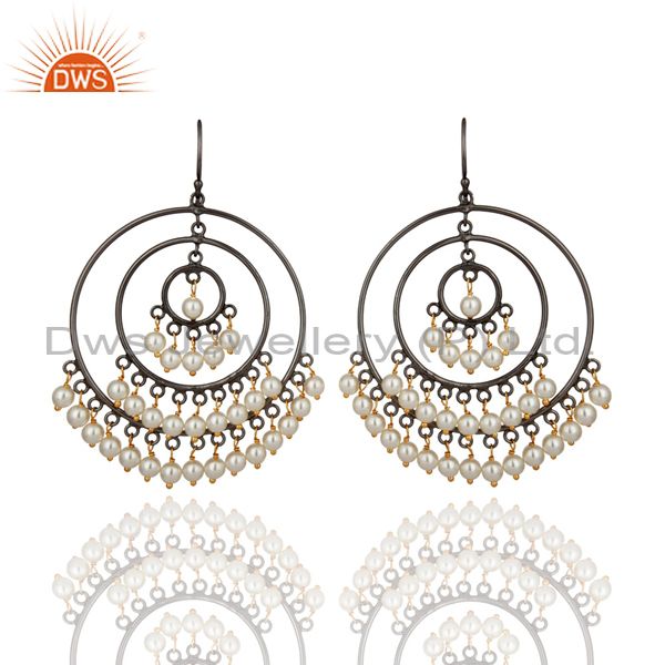 Designer 925 Sterling Silver Round Pearl Beads Circle Ladies Designer Earrings