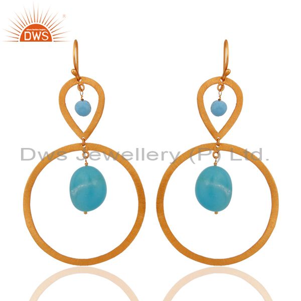 24k Gold Plated 925 Sterling Silver Turquoise Gemstone Beads Circle Earrings