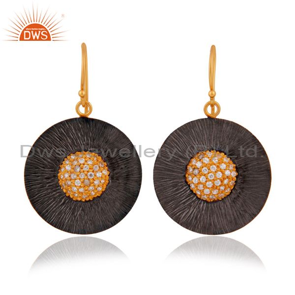 Yellow Gold Plated 925 Sterling SIlver Cubic Zirconia Disc Design Earrings