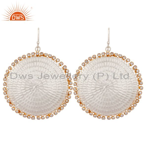 Indian Handmade Textured Sterling Silver White Cubic Zirconia Designer Earrings