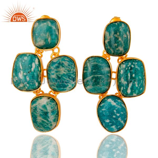 Handmade Amanzonite Gemstone Earrings Made In 18K Gold Plated Sterling Silver