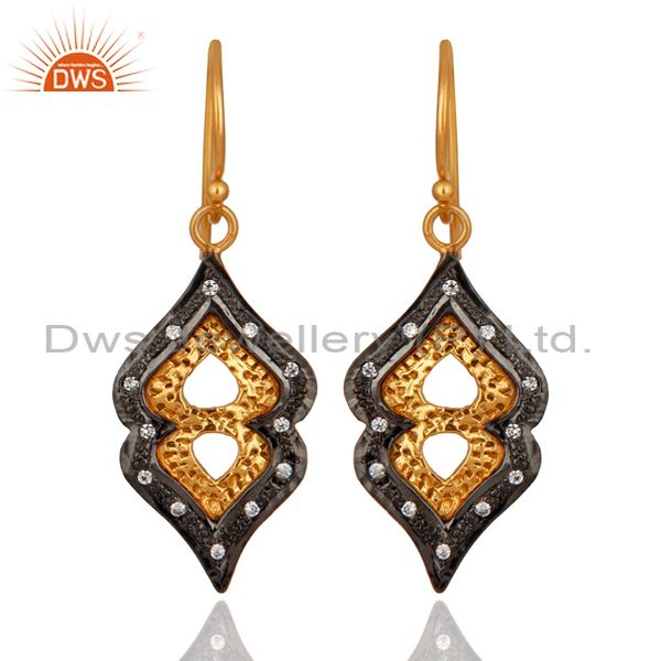 Handmade Gold Plated 925 Sterling Silver & Cubic Zirconia Designer Earring