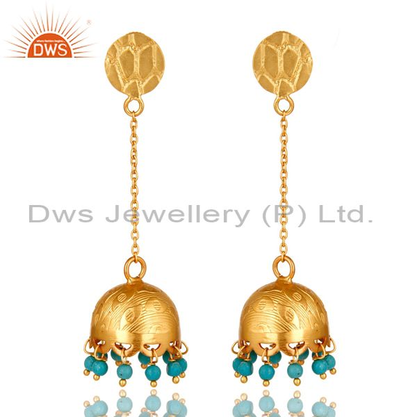 Turquoise Gemstone 18 K Gold Over 925 Sterling Silver Fashion Dangle Earrings