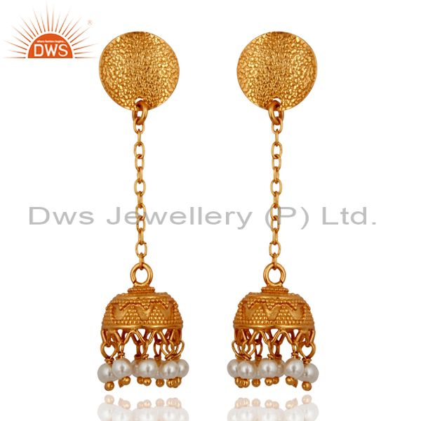 925 Sterling Silver 18k Yellow Gold Plated Natural Pearl Designer Earrings