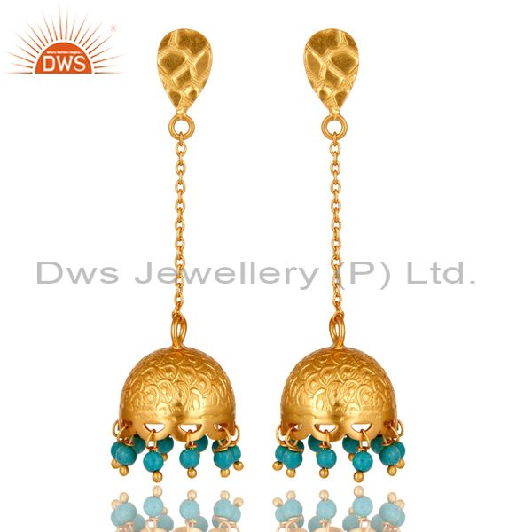 18 k Gold Plated 925 Sterling Silver Gemstone Turquoise Chandelier Earring