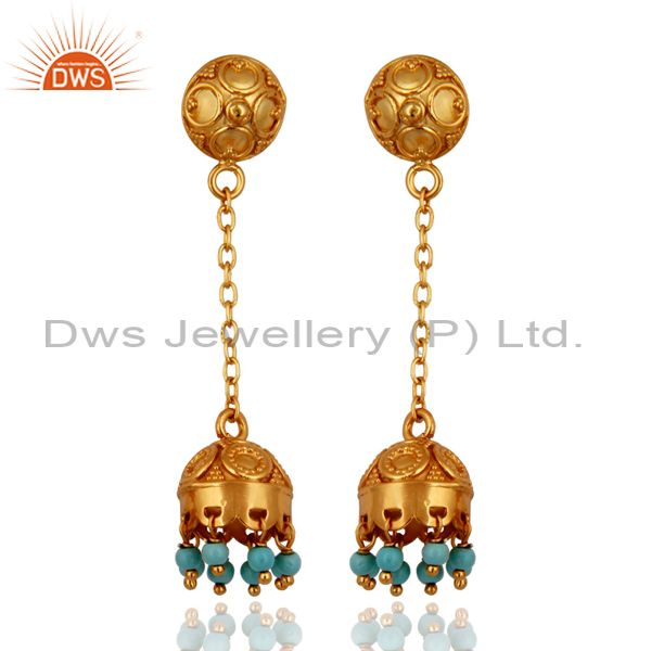 Excellent Quality 18k Gold Over Sterling Silver Turquoise Indian Style Earrings