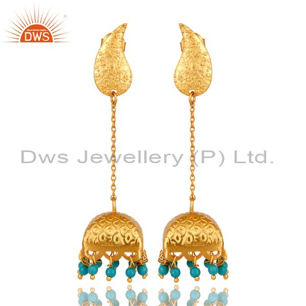 22k Gold Plated 925 Sterling Silver Natural Turquoise Bridal Dangle Earrings