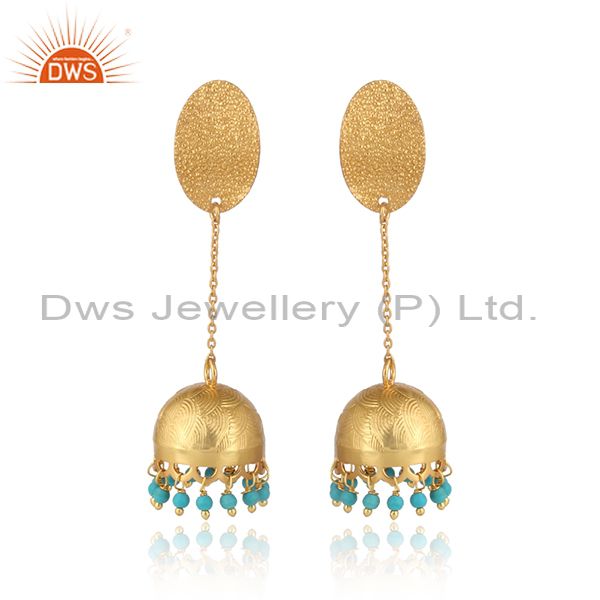 Natural Turquoise Gemstone 18K Gold Plated 925 Sterling Silver Designer Earrings