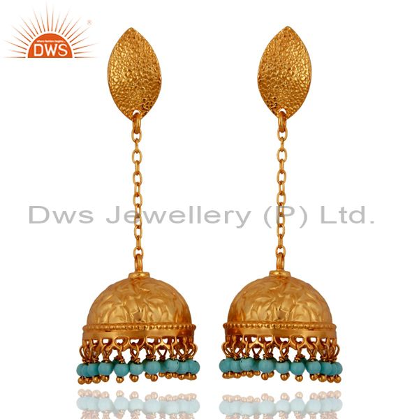 Indian Ethnic 925 Sterling Silver Turquoise Gemstone Designer Party Wear Earring