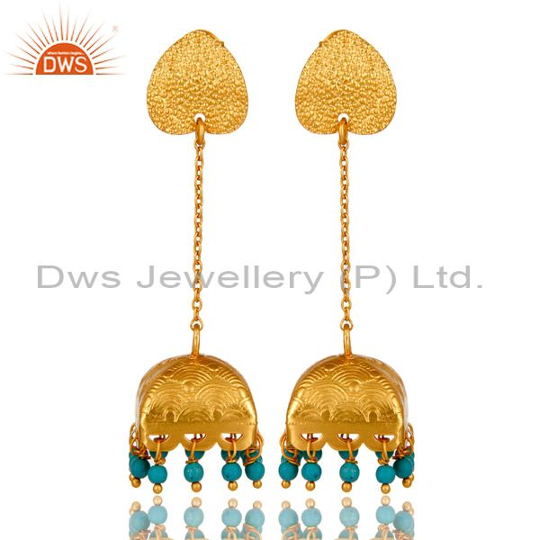 18K Gold Plated Natural Turquoise Gemstone 925 Sterling Silver Chunky Earring