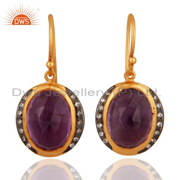 925 Sterling Silver Natural Amethyst Gemstone Dangle Earring With Gold Plated