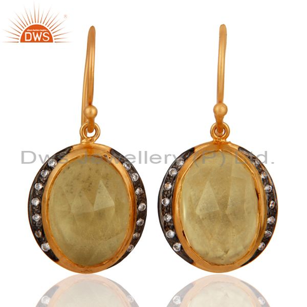 Natural Citrine Gemstone Gold Plated Sterling Silver Drop Earrings With CZ