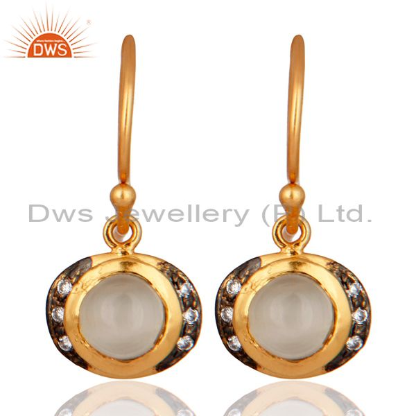 Handmade Moonstone Gemstone Earring With CZ 18K Gold over 925 Sterling Silver
