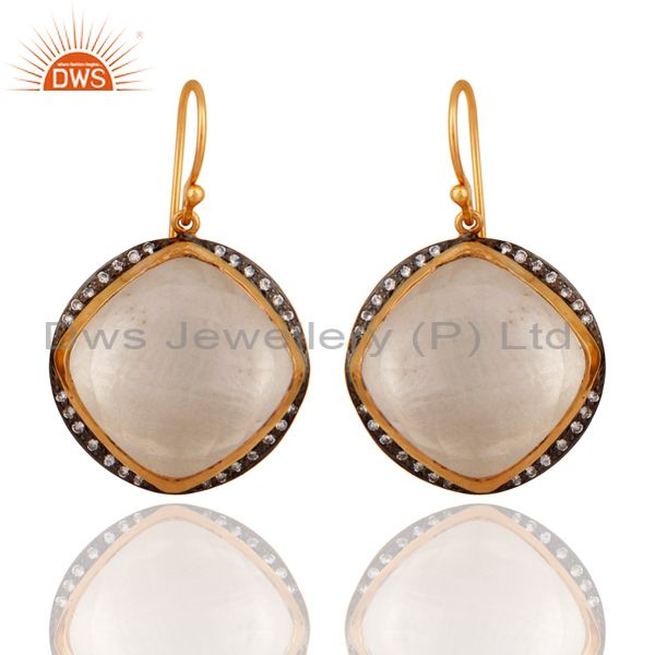 Gold Plated 925 Sterling Silver Crystal Quartz Faceted Cushion Drop Earrings