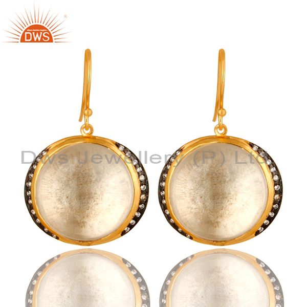 18K Yellow Gold Plated Sterling Silver Crystal Quartz Dangle Earrings For Womens