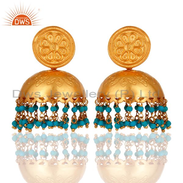 18K Gold Overlay 925 Sterling Silver Beautiful Rajwada Earring With Turquoise