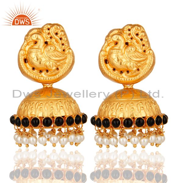 Indian Handcrafted 925 Silver Gold Plated Traditional Earrings Jewelry