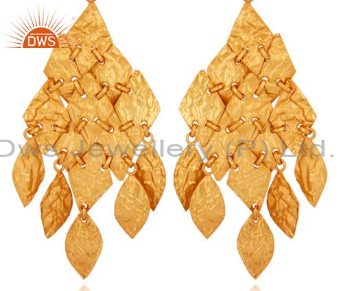 14K Yellow Gold Plated 925 Sterling Silver Handmade Chandelier Earrings Jewelry