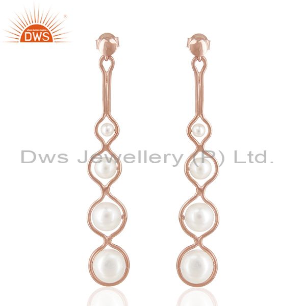 Rose Gold Plated 925 Silver Natural Pearl Dangle Earrings Wholesale Suppliers