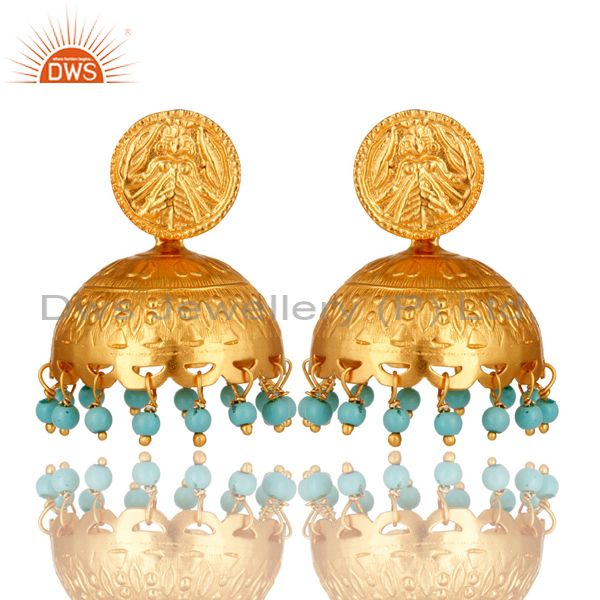 18K Gold Plated Sterling Silver Handmade Turquoise Gemstone Jhumka Earrings
