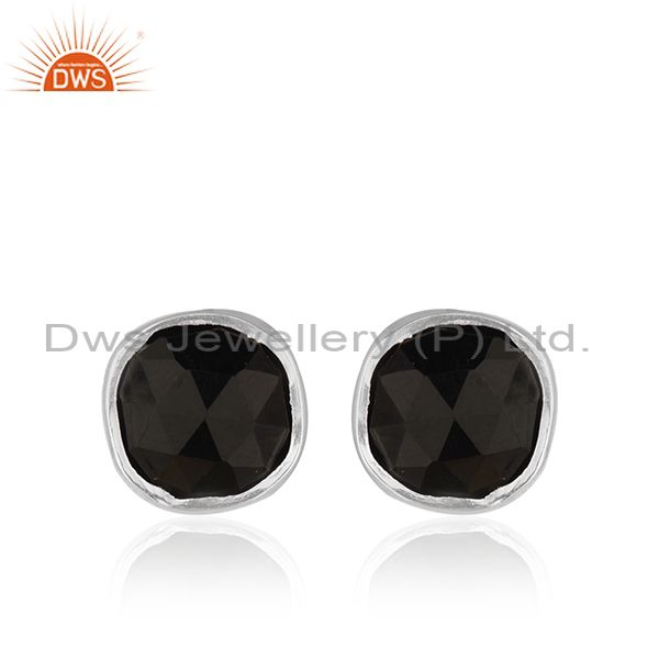 Checkboard Black Onyx Gemstone 925 Silver Stud Earring Jewelry Wholesale