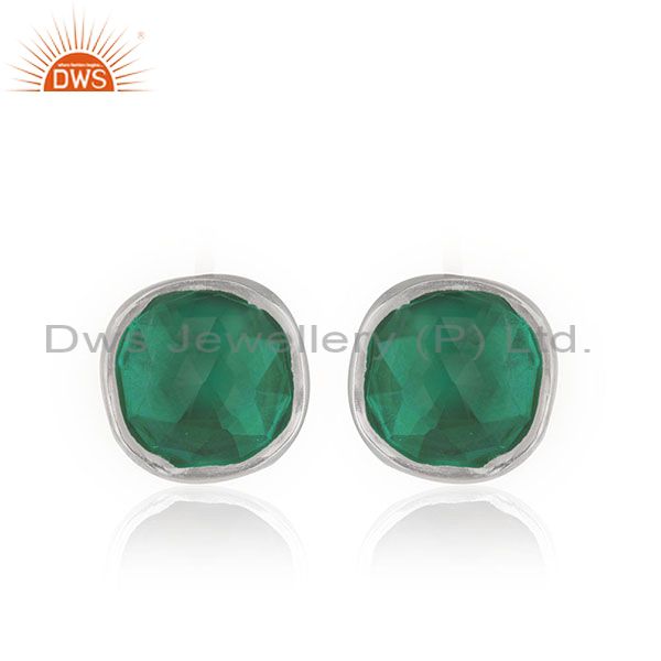Customized Sterling Silver Green Onyx Gemstone Stud Earring Jewelry Manufacturer