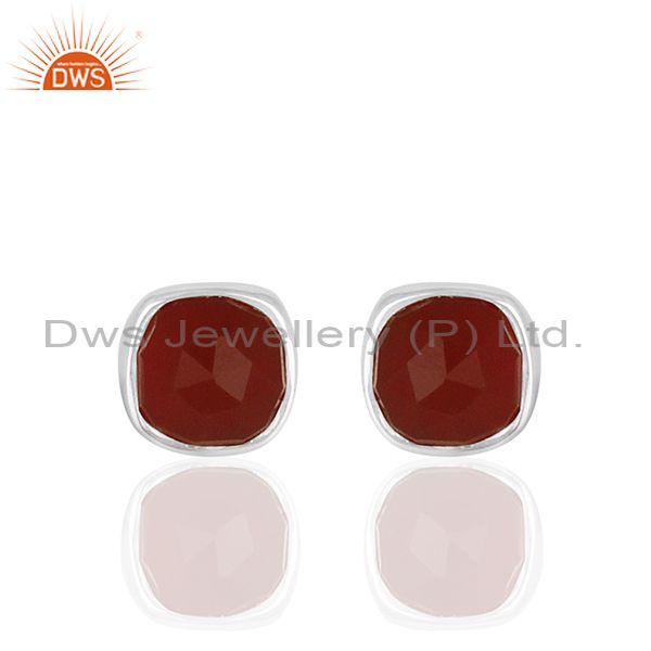 Handmade Red Onyx Gemstone 925 Silver Custom Stud Earring Jewelry Manufacturer
