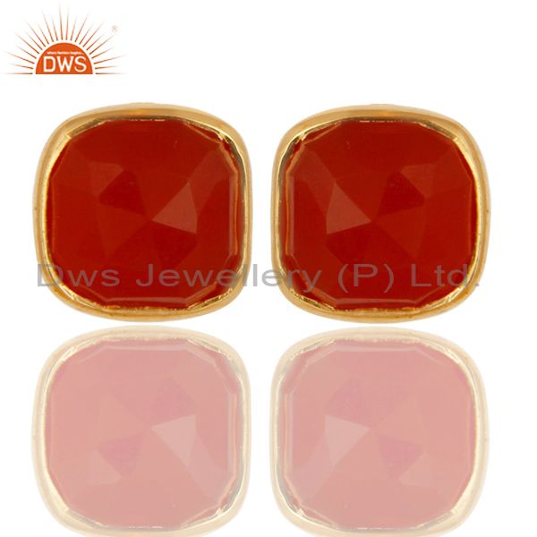 14K Yellow Gold Over  Sterling Silver Natural Red Onyx Studs Earrings