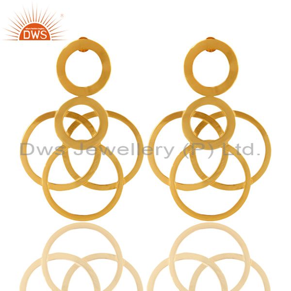 14K Yellow Gold Plated Sterling Silver Multi Open Circle Dangle Earrings