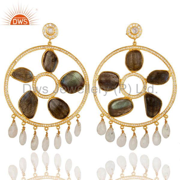 18K Gold Plated Silver Rainbow Moonstone And Labradorite Chandelier Earrings