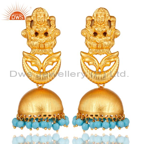 18K Gold Plated Sterling Silver Cultured Turquoise Temple Jewelry Earrings