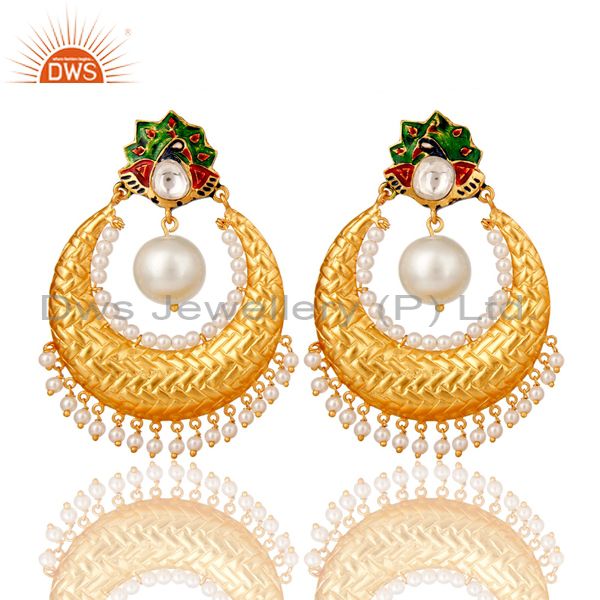 Pearl and Crystal Quartz Sterling Silver Gold Plated Enamel Earring