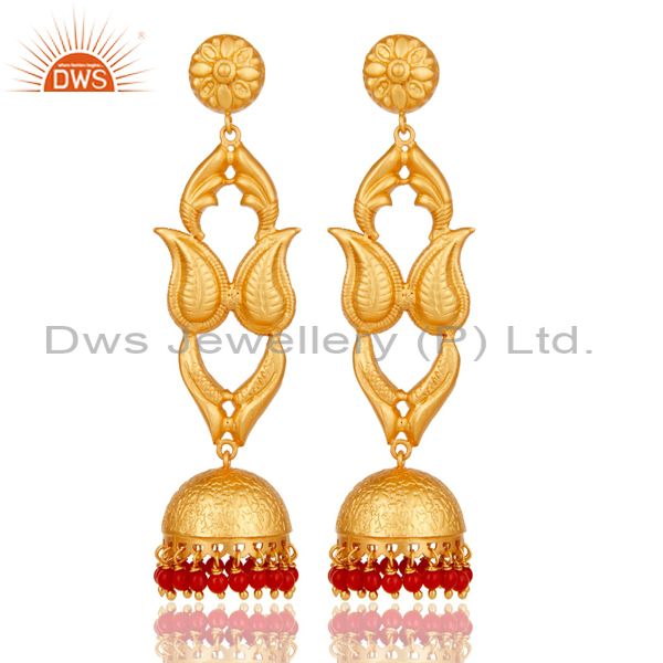 18K Gold Plated Sterling Silver Coral Jhumka Earring Traditional