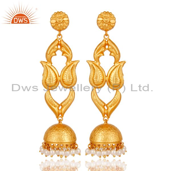 18K Gold Plated Sterling Silver Pearl Jhumka Earring Traditional