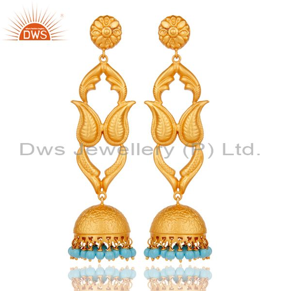 18K Gold Plated Sterling Silver Turquoise Jhumka Earring Traditional