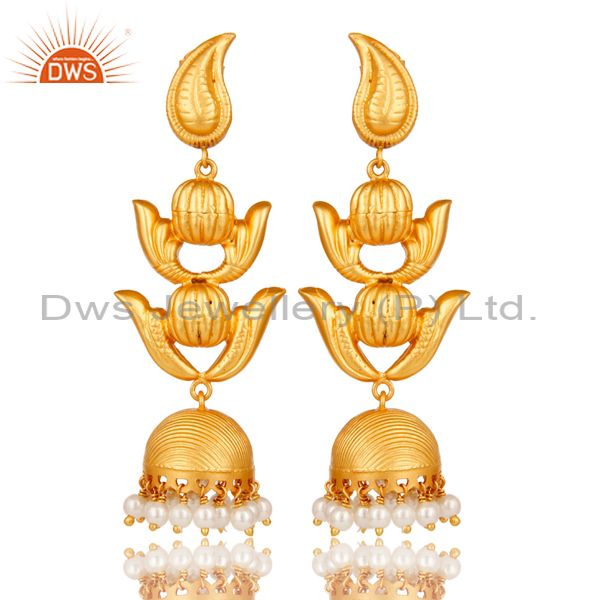 Traditional Jhumka Earring with 18K Gold Plated Sterling Silver and Pearl
