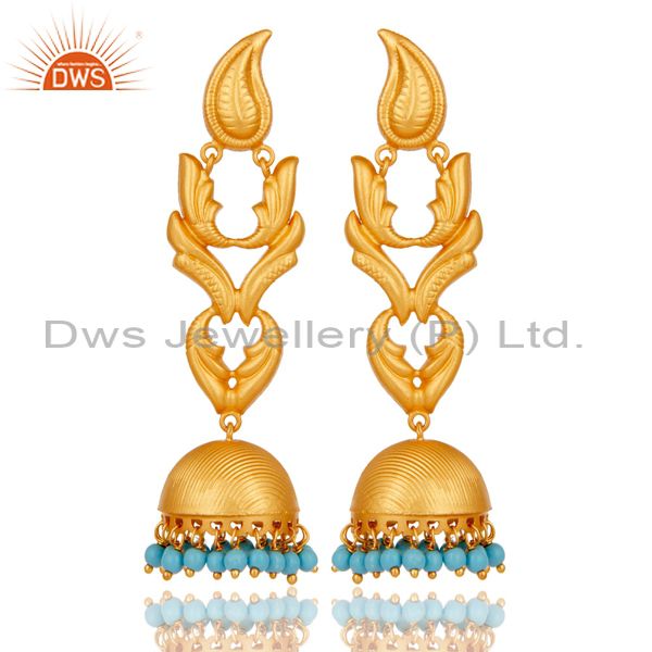 Traditional 18k Gold Plated Jhumka Earrings With Turquoise